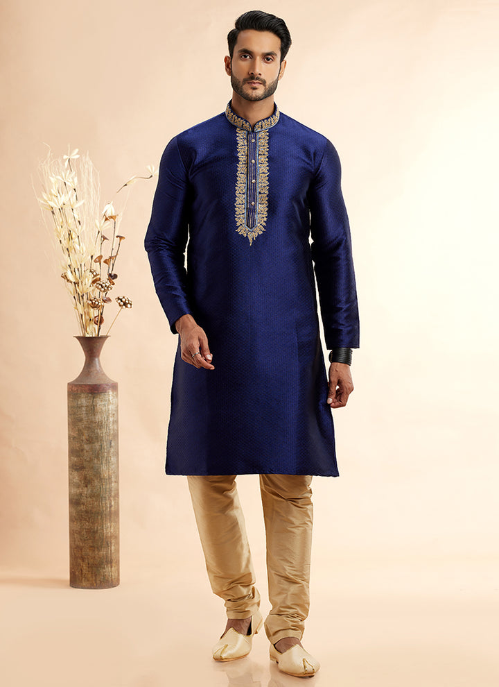 Jacquard Art Silk Kurta Pajama | Machine Work Readymade Set for Festivals