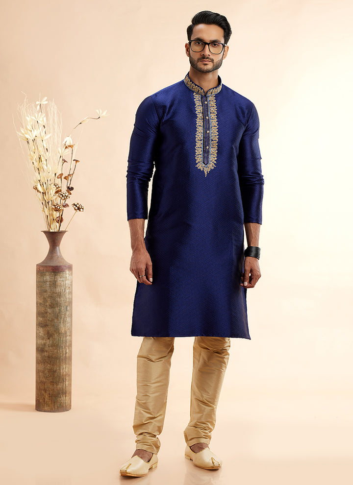 Jacquard Art Silk Kurta Pajama | Machine Work Readymade Set for Festivals