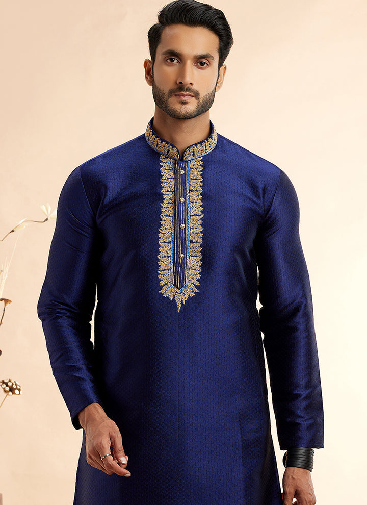 Jacquard Art Silk Kurta Pajama | Machine Work Readymade Set for Festivals