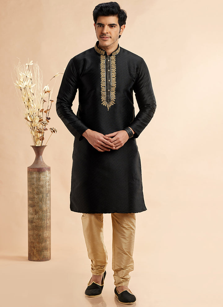 Jacquard Art Silk Kurta Pajama | Machine Work Readymade Set for Festivals