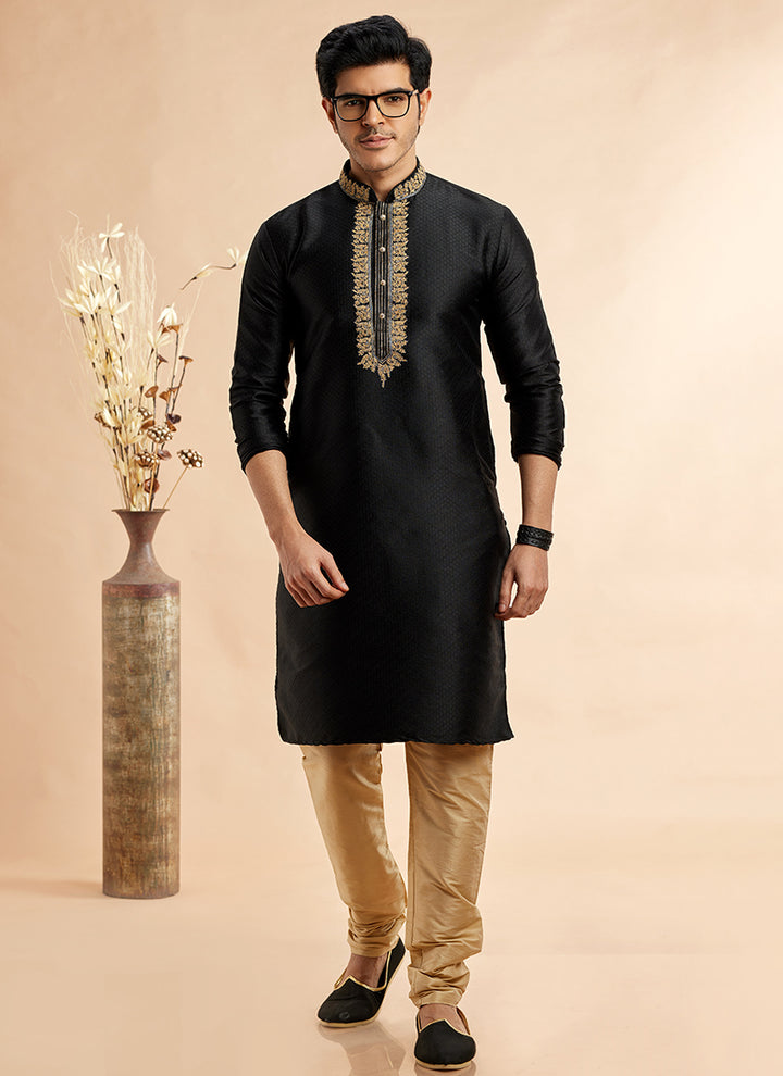 Jacquard Art Silk Kurta Pajama | Machine Work Readymade Set for Festivals