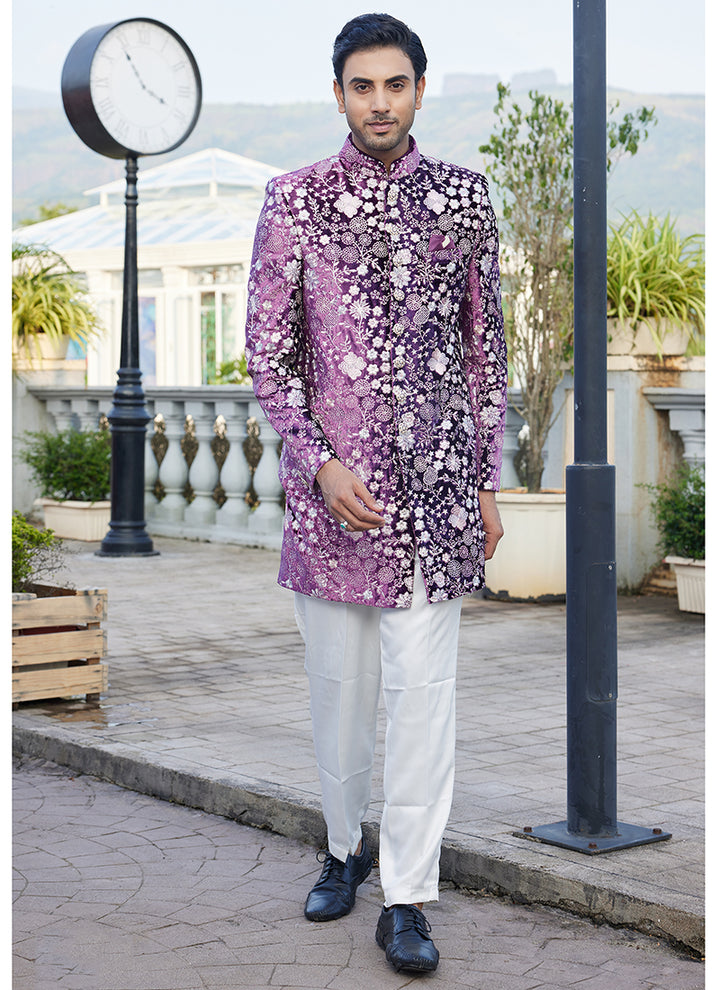 Velvet Magenta Readymade Jodhpuri Suit | Elegant Traditional Attire for Special Occasions