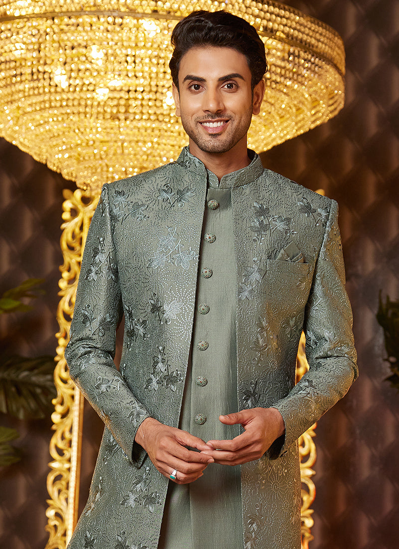 Designer Light Green Indowestern Outfit | Perfect Fusion of Tradition & Modern Style