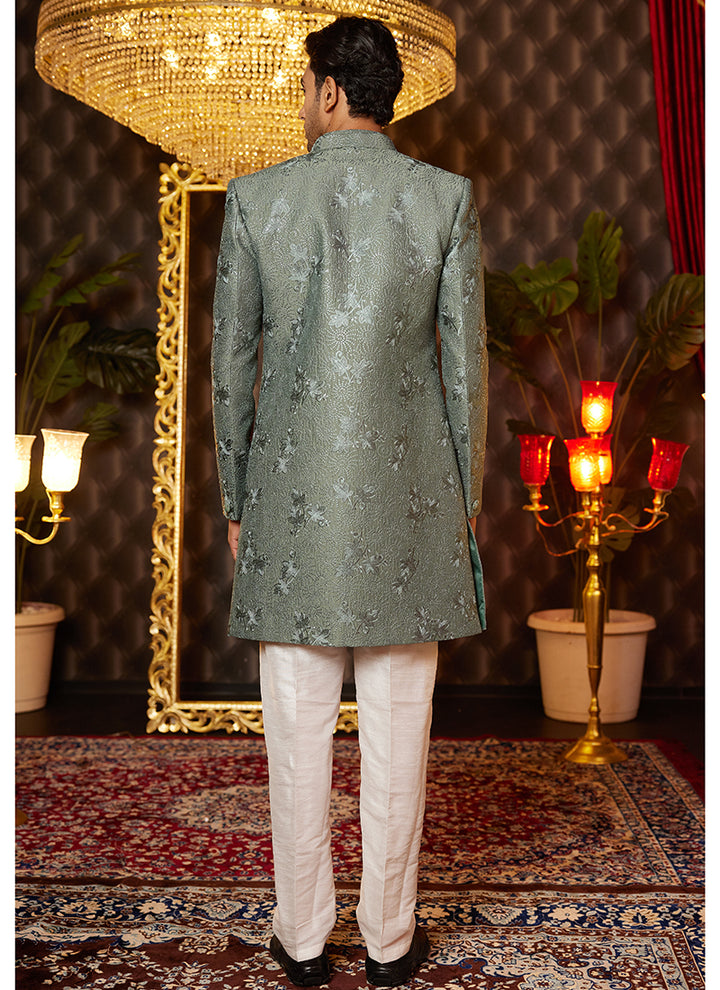 Designer Light Green Indowestern Outfit | Perfect Fusion of Tradition & Modern Style