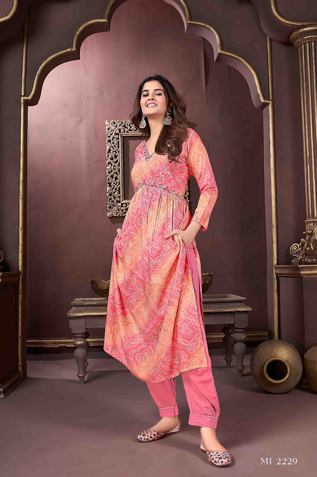 V Neck Kurti Set for Women | Traditional Kurti with Handwork and Dupatta