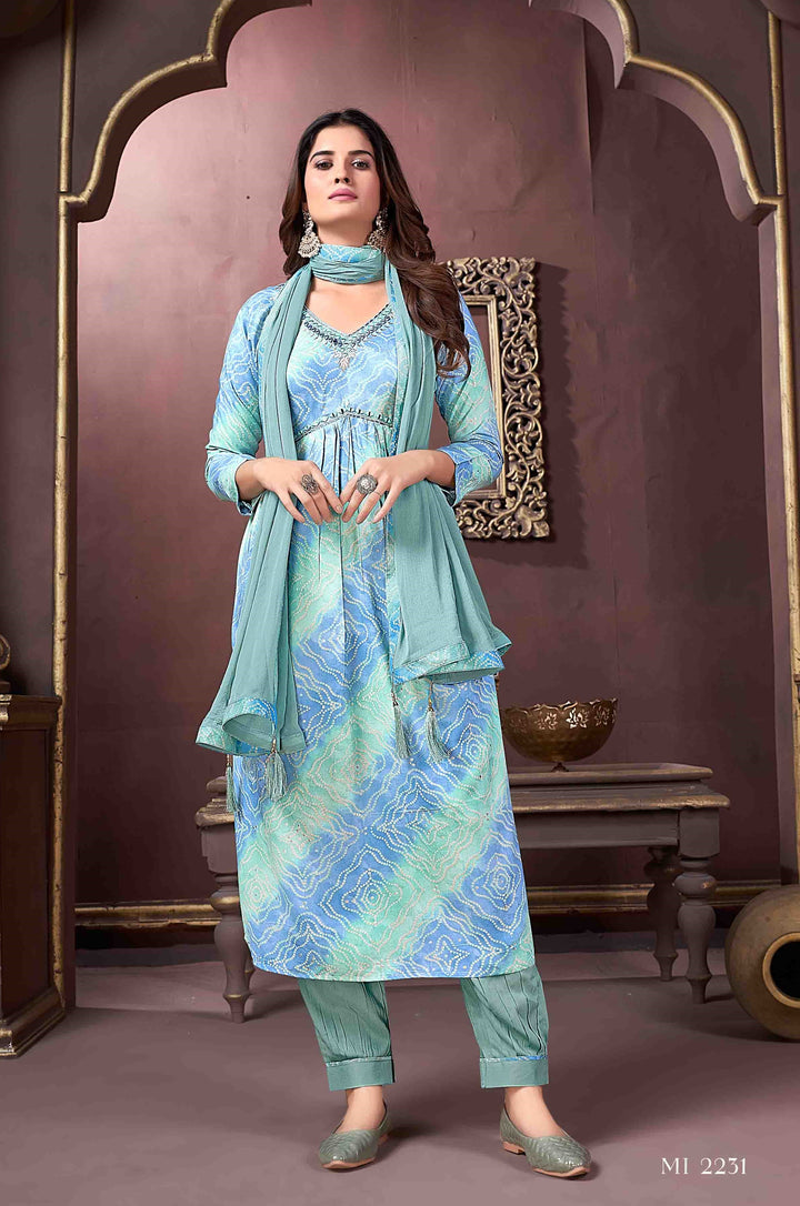 V Neck Kurti Set for Women | Traditional Kurti with Handwork and Dupatta