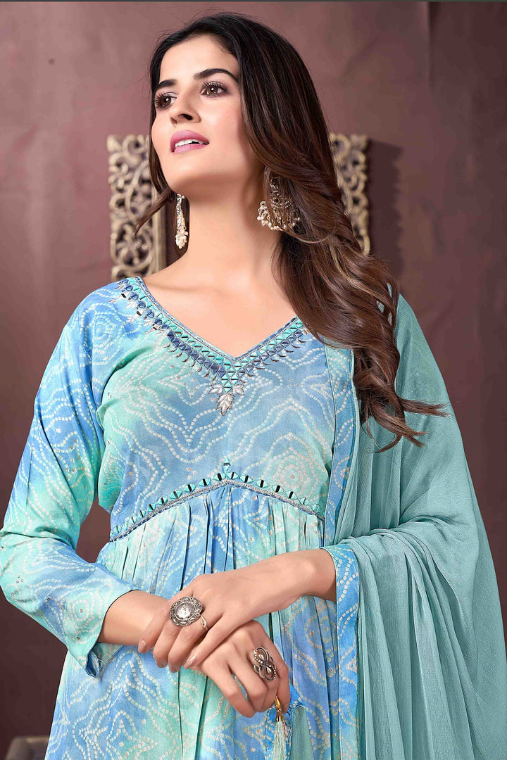 V Neck Kurti Set for Women | Traditional Kurti with Handwork and Dupatta
