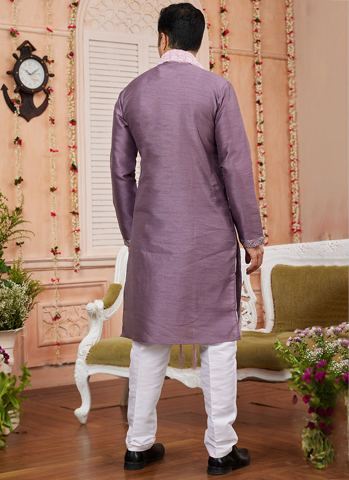 Light Purple Kurta Pajama | Art Silk Fabric Readymade Festival Outfit