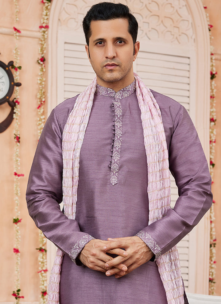 Light Purple Kurta Pajama | Art Silk Fabric Readymade Festival Outfit