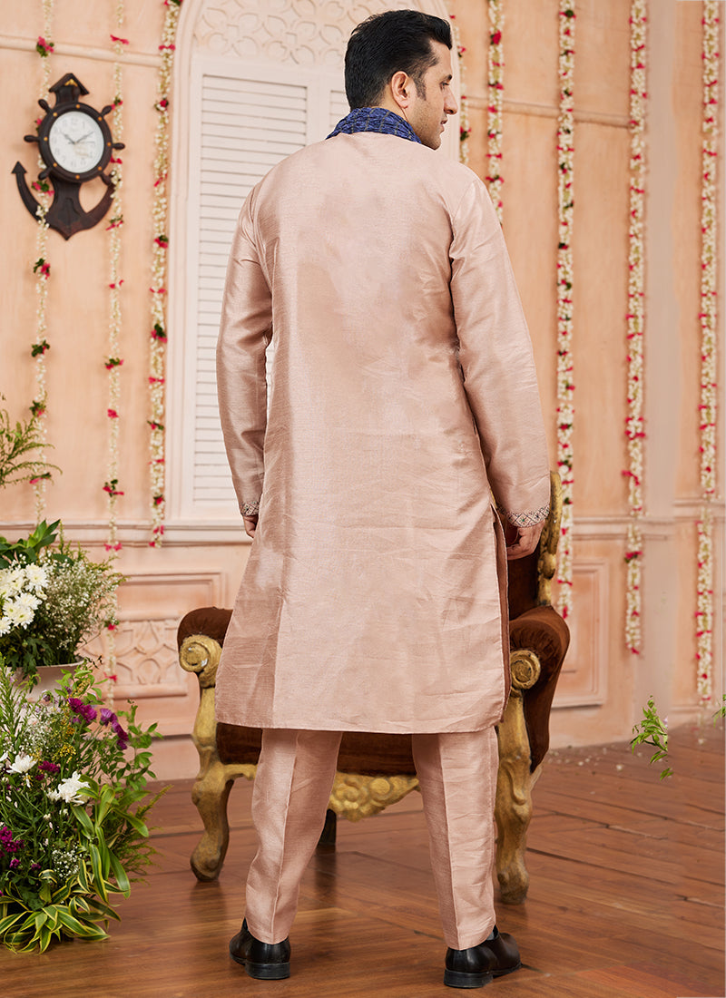Art Silk Peach Kurta Pajama Festival Wear | Plain & Elegant Ethnic Attire