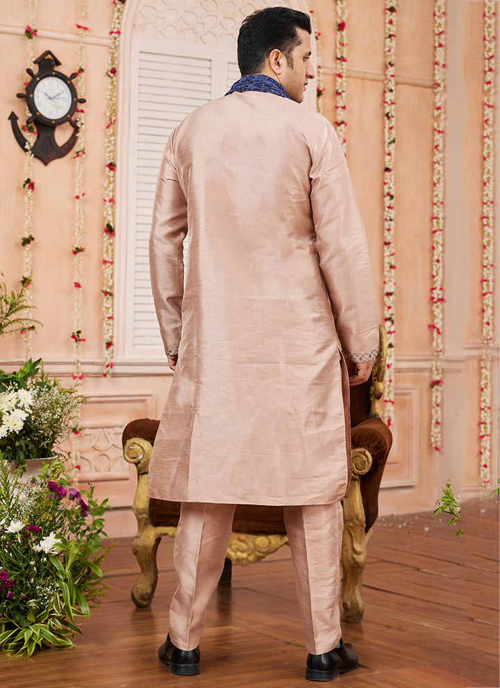 Art Silk Peach Kurta Pajama Festival Wear | Plain & Elegant Ethnic Attire