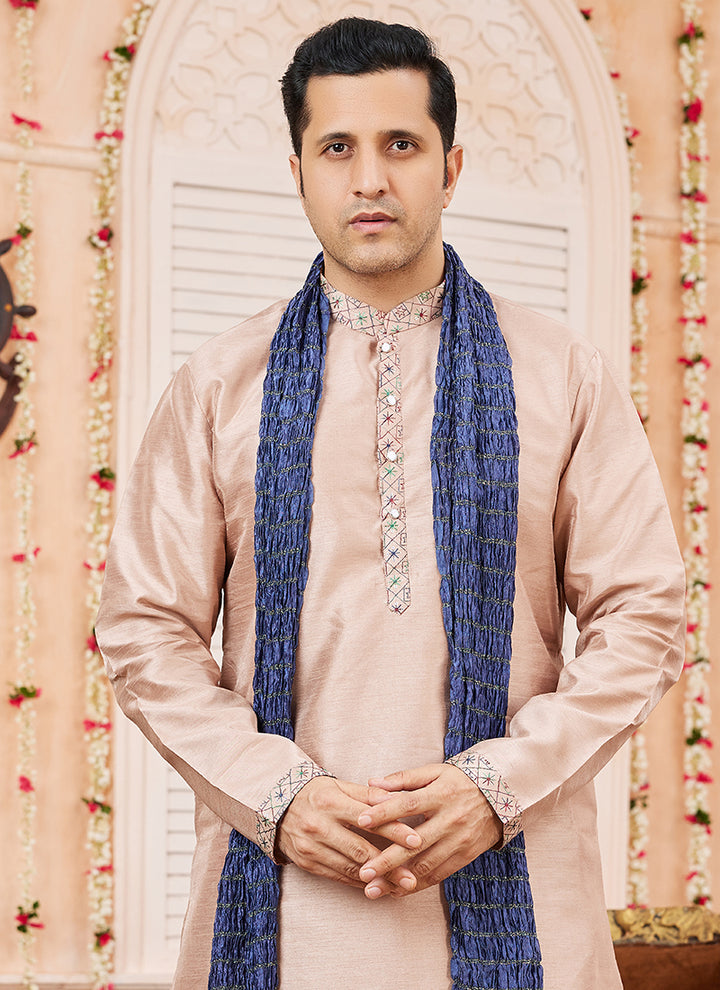 Art Silk Peach Kurta Pajama Festival Wear | Plain & Elegant Ethnic Attire