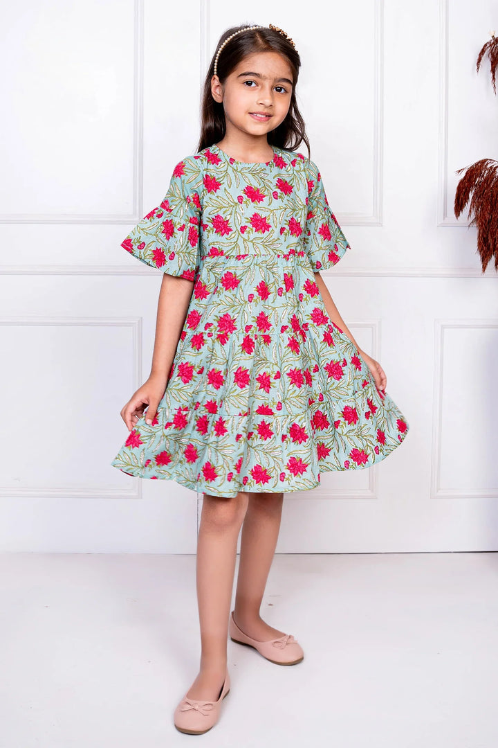 Green & Red Tiered Dress With Matching Shirt Family set