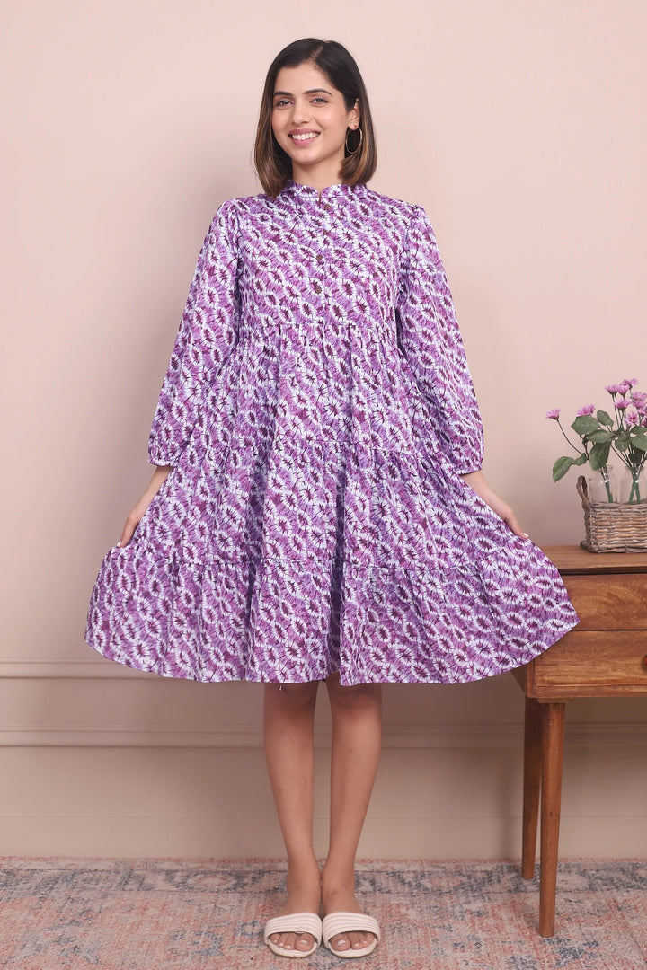 Twin Style Statements: Purple Cotton Collar Dresses for Mom and Daughter