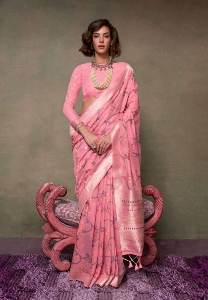 Luxurious Jamdani Malmal Spun Cotton Saadi | Intricate Print for Festivals