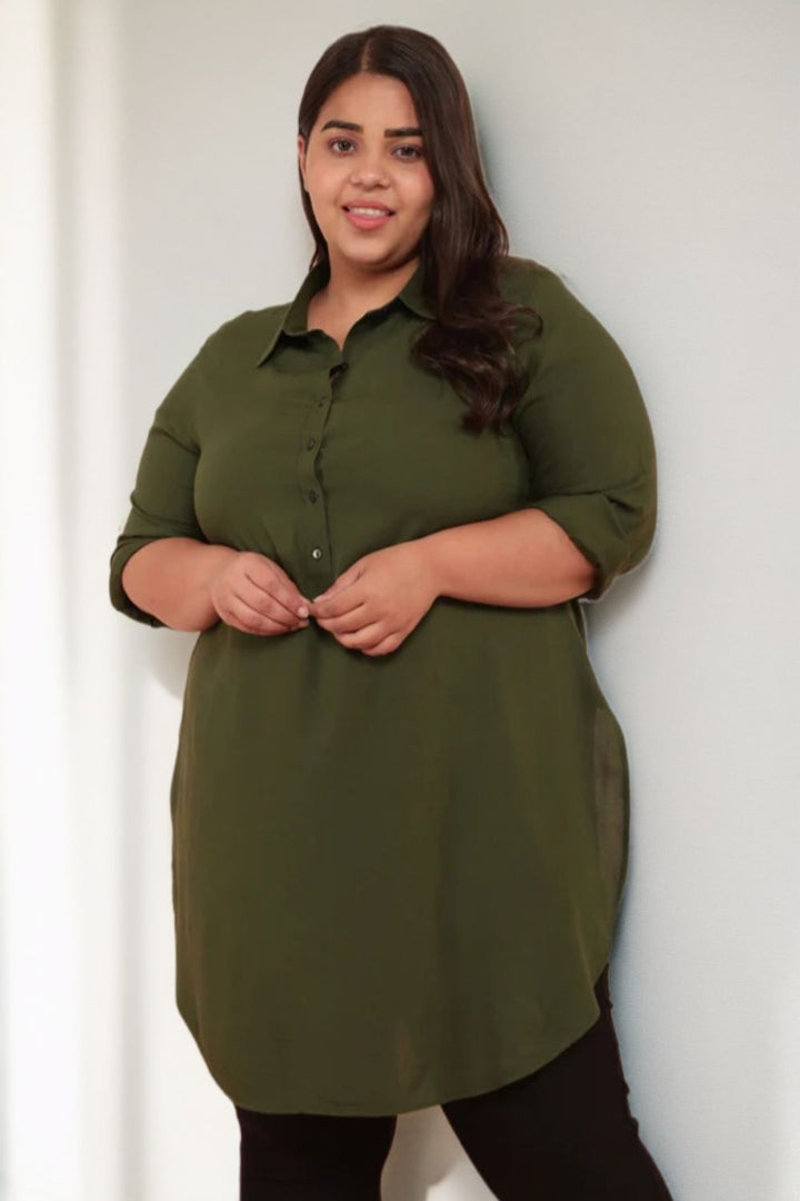Plus Size Olive Longline Shirt