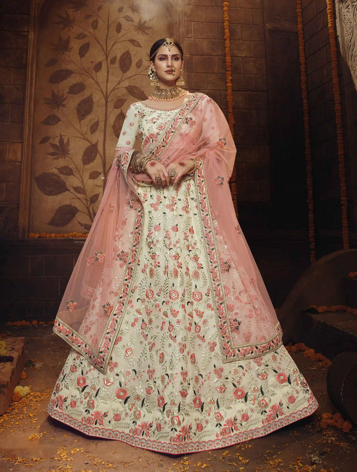 Elegant Bridal Lehenga Choli | Off-White Georgette with Matching Dupatta