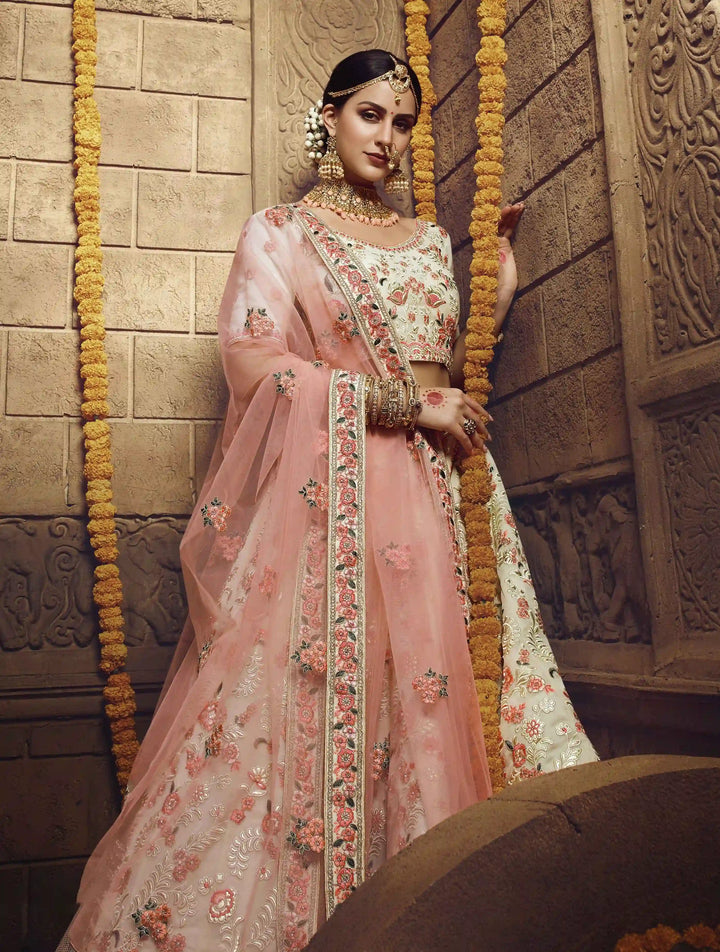 Elegant Bridal Lehenga Choli | Off-White Georgette with Matching Dupatta