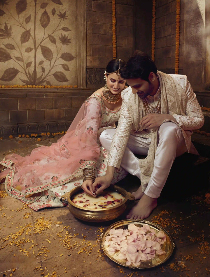 Elegant Bridal Lehenga Choli | Off-White Georgette with Matching Dupatta