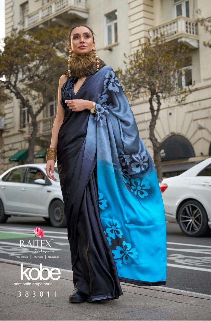 Artistic Gradient Sari with Floral Motifs | Modern Indian Saree for Women