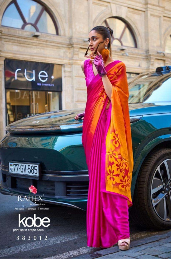 Artistic Gradient Sari with Floral Motifs | Modern Indian Saree for Women