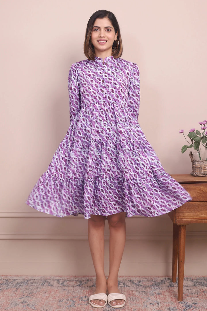 Twin Style Statements: Purple Cotton Collar Dresses for Mom and Daughter