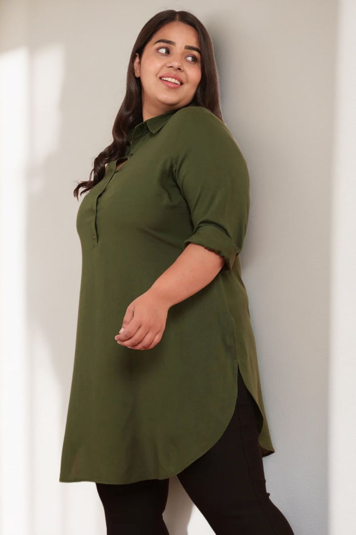 Plus Size Olive Longline Shirt
