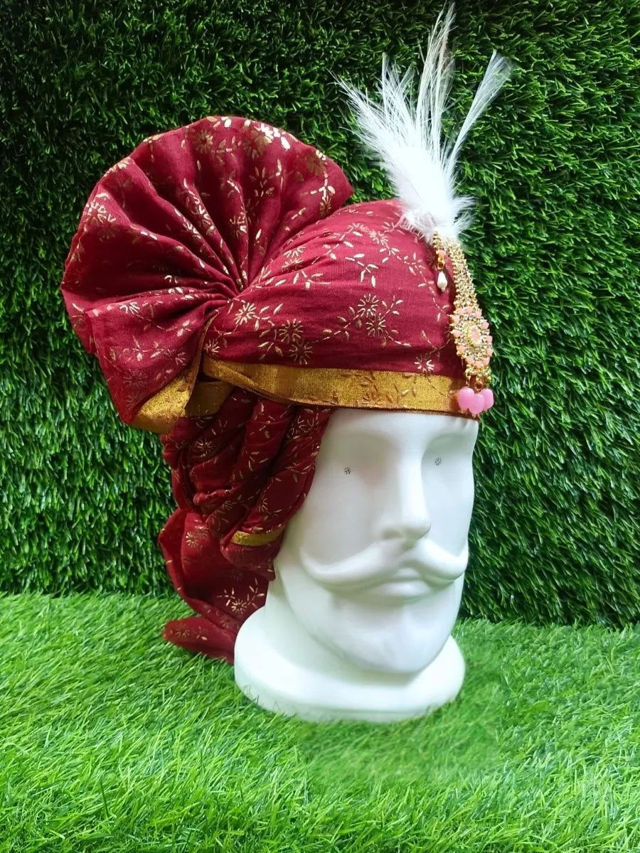 Wine Groom Pagdi | Festive Traditional Indian Wedding Turban for Men