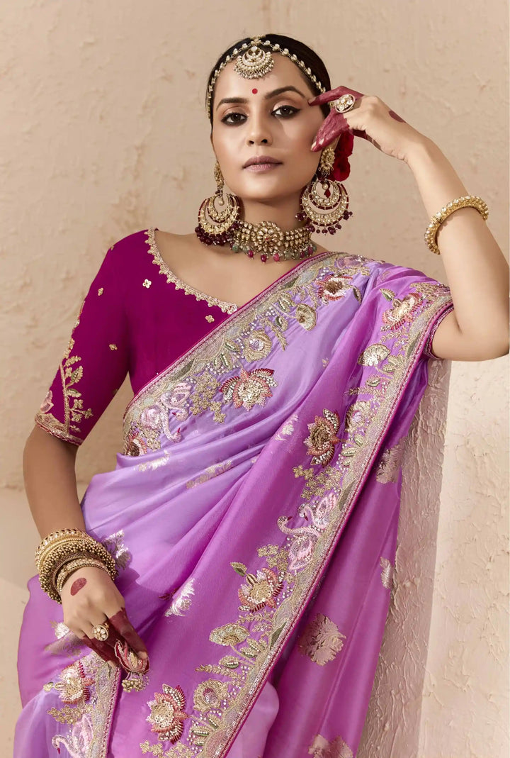 Charming Purple Fancy Saree for Weddings & Parties