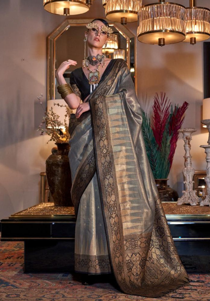 Zari Tissue Silk Saree with Contrast Pallu | Vintage Charm Meets Modern Elegance