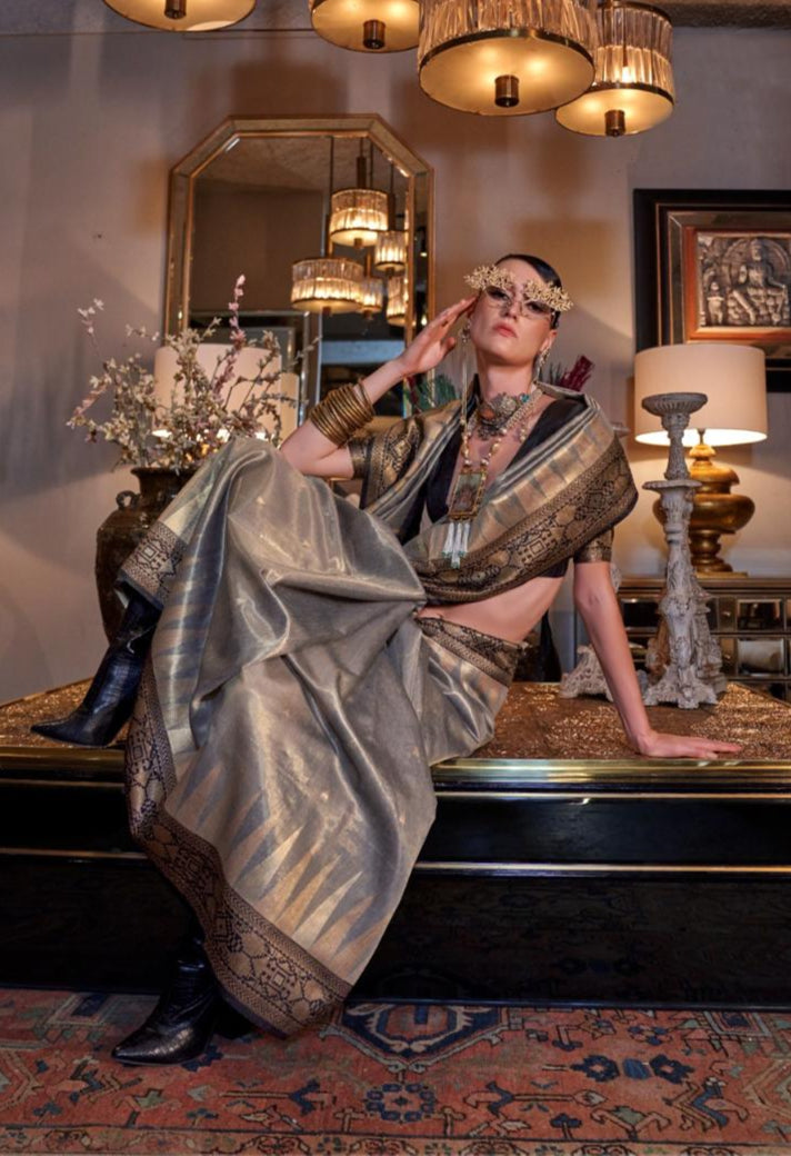 Zari Tissue Silk Saree with Contrast Pallu | Vintage Charm Meets Modern Elegance