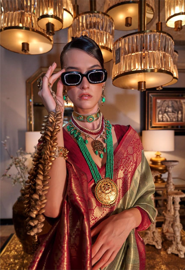 Zari Tissue Silk Saree with Contrast Pallu | Vintage Charm Meets Modern Elegance
