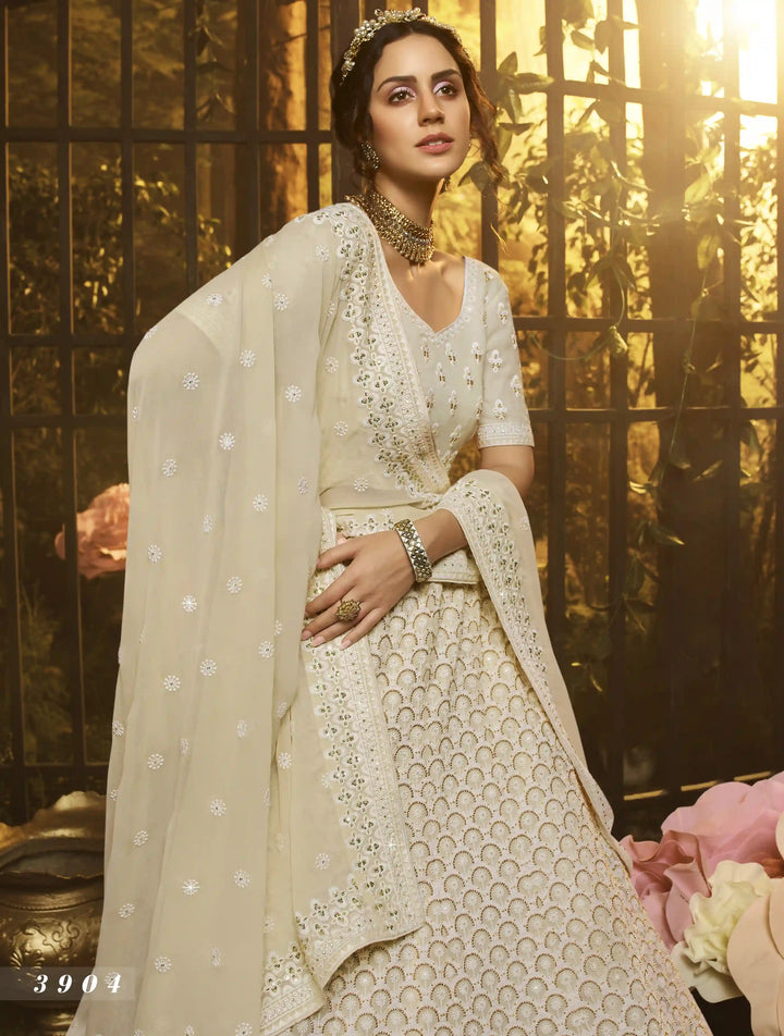 Designer White Lehenga Set | Georgette with Thread & Moti Work for Weddings