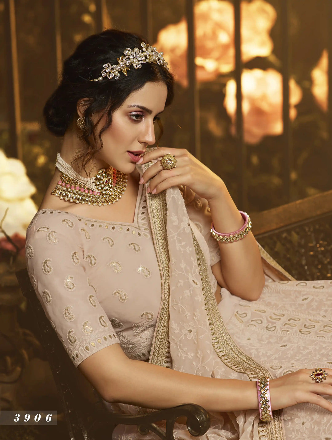 Light Brown Georgette Lehenga | Stylish Lehenga Set with Dori Work