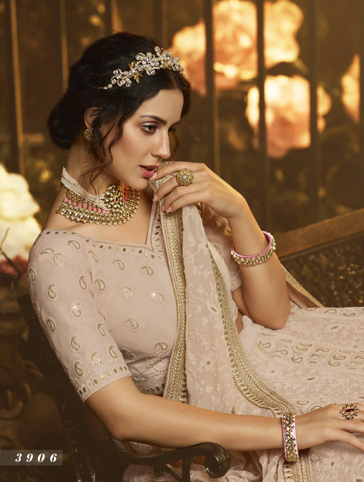 Light Brown Georgette Lehenga | Stylish Lehenga Set with Dori Work