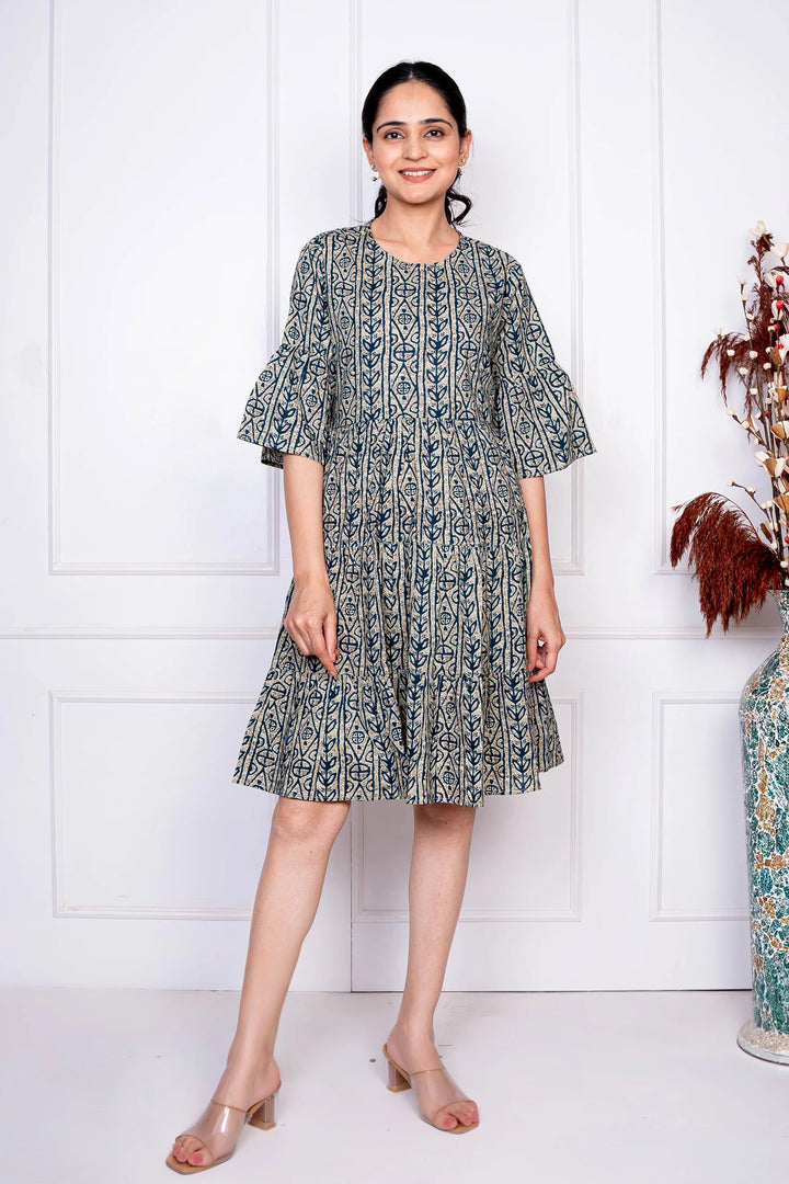Grey And Blue Printed Dress With Matching Shirt Couple Twin Set