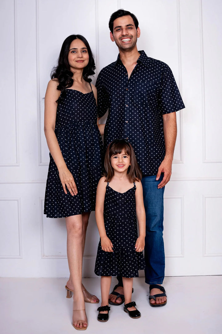 Black & white Dot printed Family Sets with Matching Dress & shirts