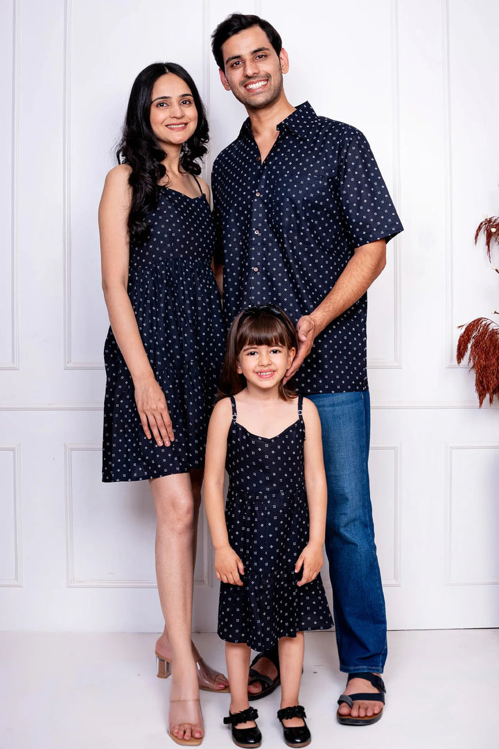 Black & white Dot printed Family Sets with Matching Dress & shirts