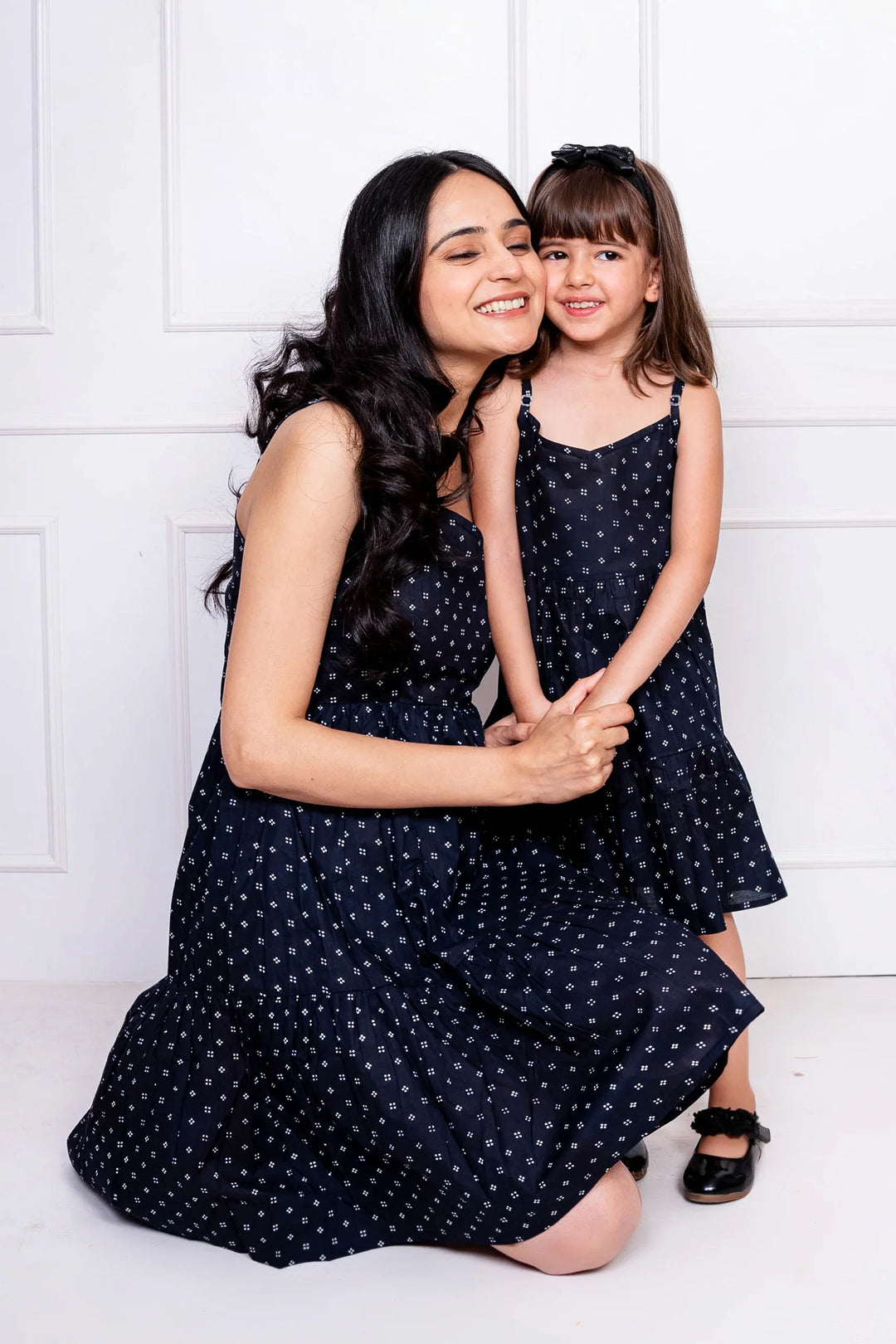 Black & white Dot printed Family Sets with Matching Dress & shirts