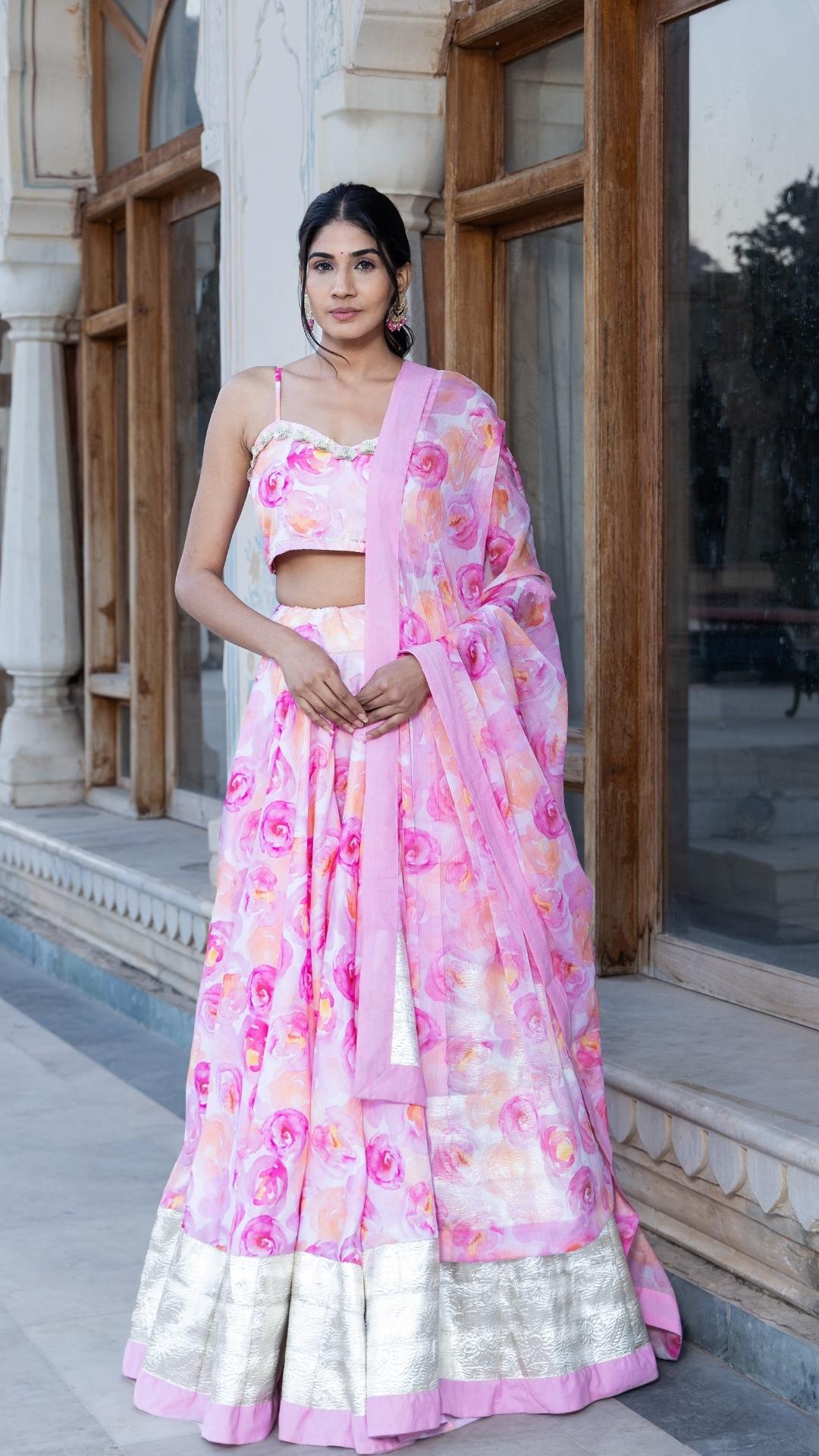 Haadiya Pink Muslin Lehenga Set | Luxury Wear with Lace & Tassels