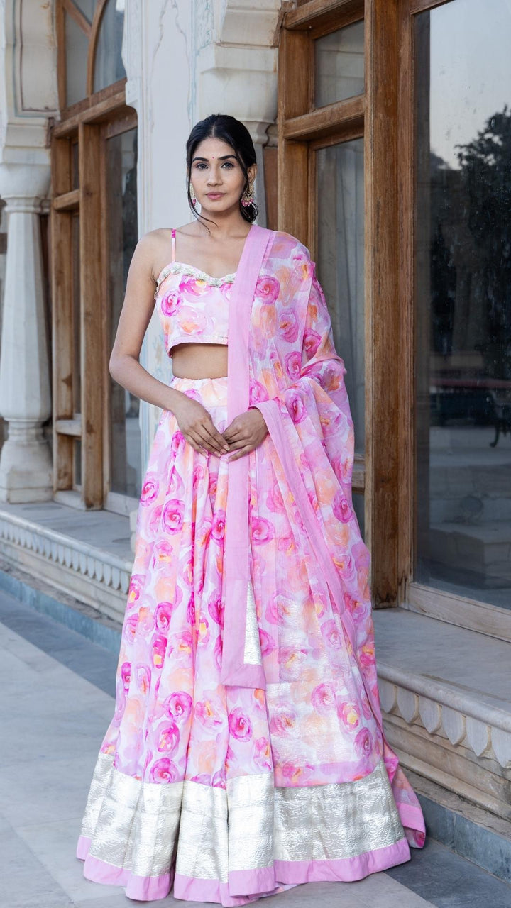Haadiya Pink Muslin Lehenga Set | Luxury Wear with Lace & Tassels