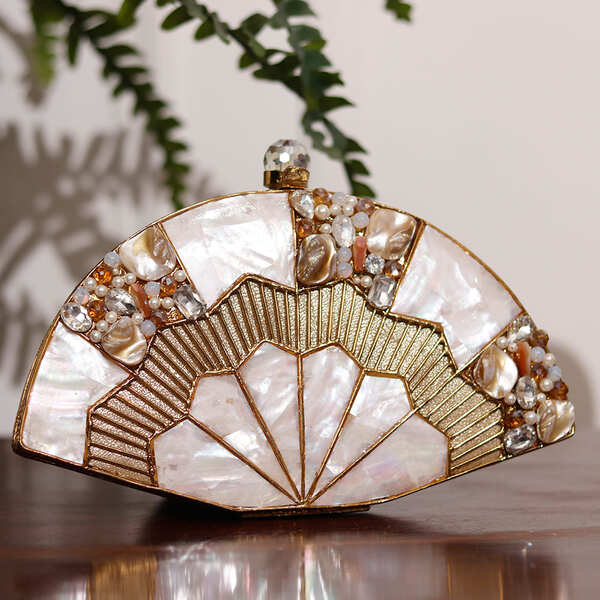 Pankh Brass Mother of Pearl Clutch | Boho-Chic Handcrafted Bag
