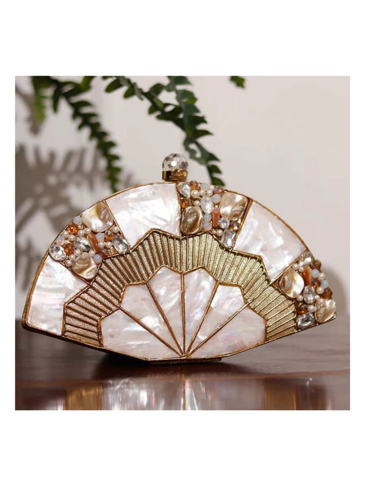 Pankh Brass Mother of Pearl Clutch | Boho-Chic Handcrafted Bag