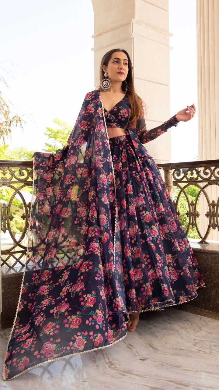 MAJARI BLUE ORGANZA LEHENGA SET - Pomcha Jaipur
