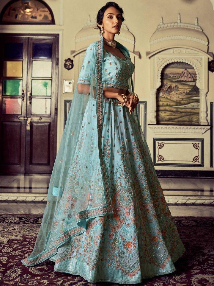 Sky Blue Lehenga Choli set | Georgette Material with Zarkan & Glitter Zari Embroidery