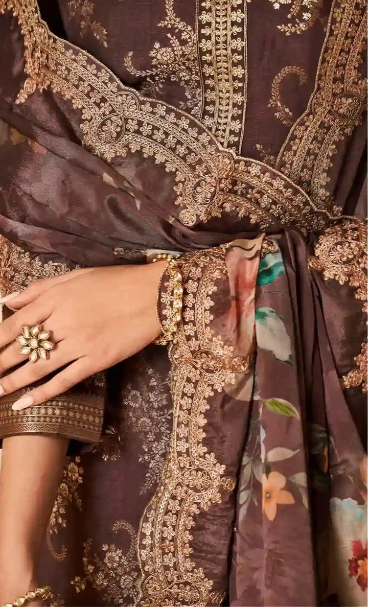 Stylish Viscose Dola Silk Suit with Jacquard Embroidery & Chinon Dupatta