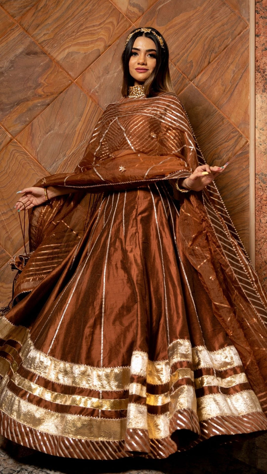BANI THANI BROWN COTTON SILK LEHENGA SET - Pomcha Jaipur