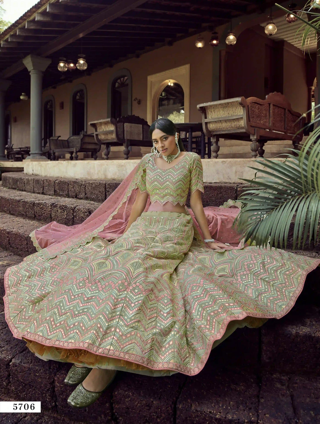 Gorgeous Green Organza Lehenga | Embellished with Gota & Resham Work