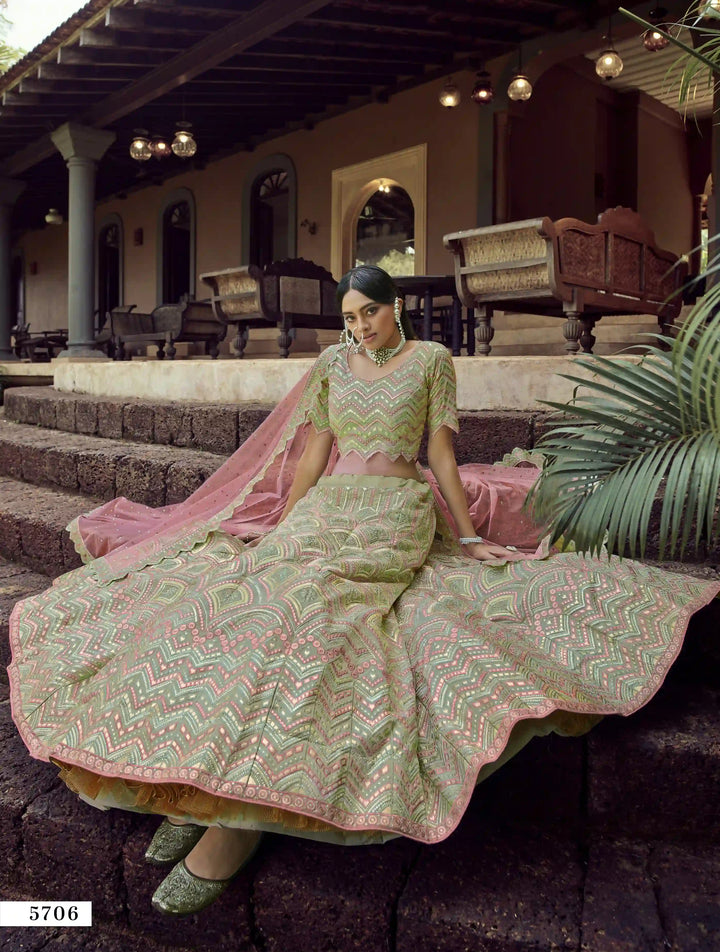 Gorgeous Green Organza Lehenga | Embellished with Gota & Resham Work