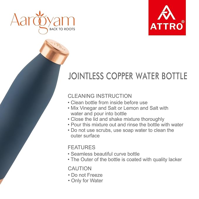 Attro 1000ml Copper Bottle | Matte Finish, Authentic Ayurveda Benefits